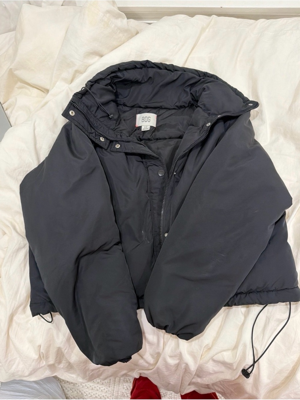 BDG Black Puffer Coat with High Collar